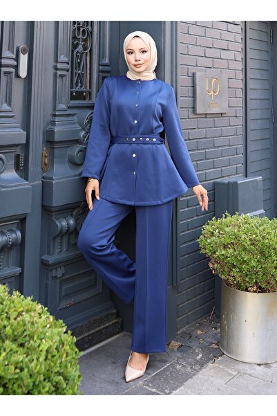 VAV Scuba Zippered Jacket and Pants Set - Blue -