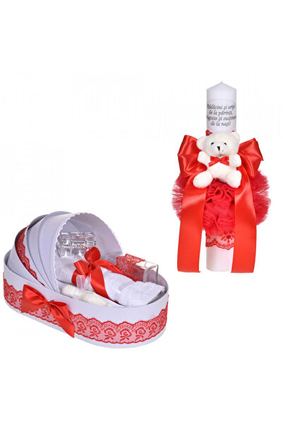 BebeNou Λαμπάδα & Σετ Βάπτισης για Κορίτσια με Κόκκινο Διακόσμημα C1089