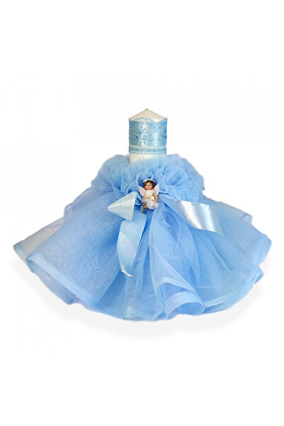 BebeNou Lumânare de botez cu fundă albastră din tul, înger Denikos® 406