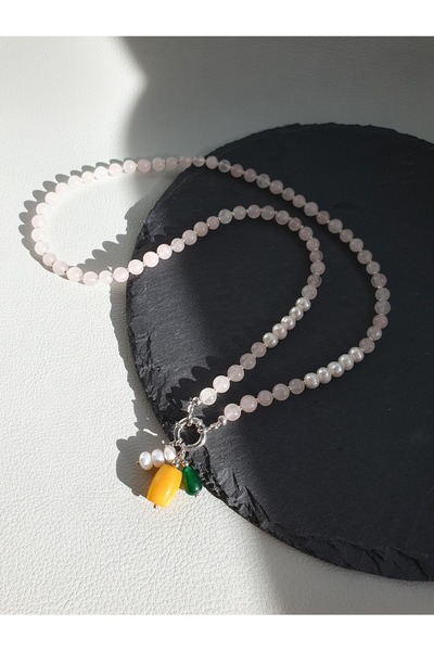Abundo Necklace made of cultured pearls, aventurine and shell with 925 silver, 59 cm