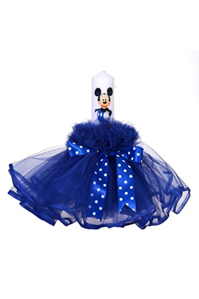 BebeNou Λαμπάδα Βάπτισης από Μπλε Τούλι με Φιόγκους από Πουά NKO1584