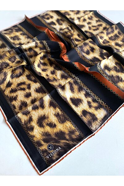 Vissona Μεταξωτό μαντήλι Tivil 17065 - 51155 Μαύρο πορτοκαλί μοτίβο λεοπάρ