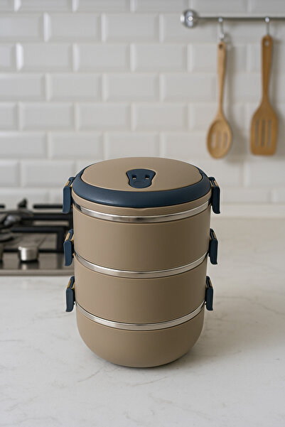 YAZICI Freshbox 3 Katlı Sızdırmaz Yemek Termosu Sefer Tası 1,8 Lt Kahverengi Özel Seri