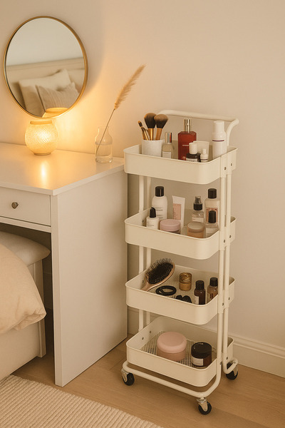 MARIA HOMES 4-Layer White Metal Storage Trolley with Wheels – Multi-Purpose R...