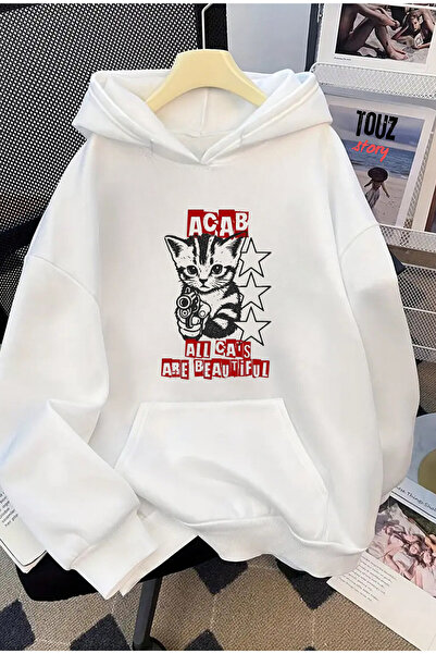 Le Savu سترة كات مطبوع بغطاء رأس ذات اللون الأبيض مع جيب كنغر