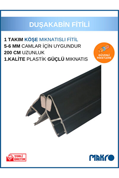 GLASSMAKRO Duşakabin Siyah Köşe Mıknatıs Fitil 5-6 Mm Cam Için 200 Cm