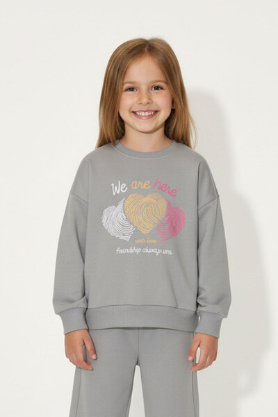 WORRN Fată bumbac 100% cu model de inimă guler rotund Trend 2 - 6 ani Swea tr...