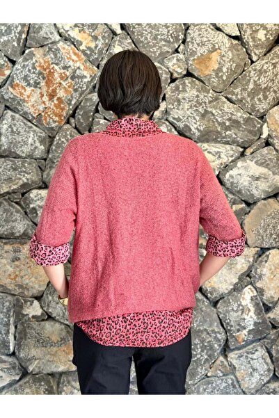 Punta Otantik Nc516020 Italian Leopard Pattern Men's Collar Sweater Burgundy