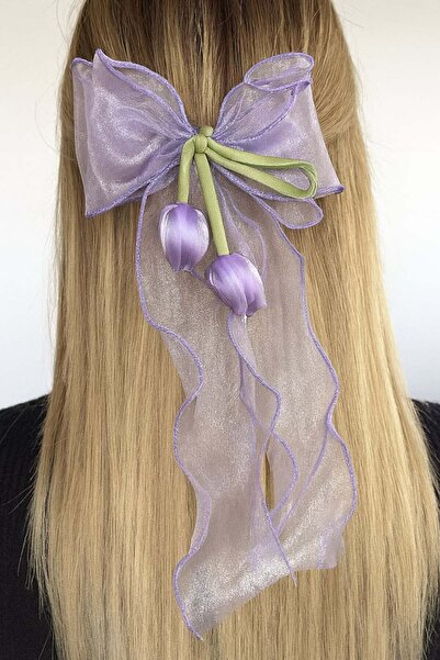 TAKIŞTIR Lilac and Green Color Ribbon Figured Tulip Figured Vending Machine Buckle