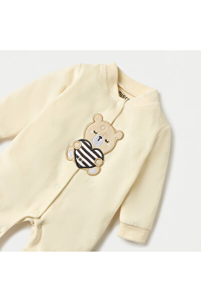 Juniors Bear Applique Velour Closed Feet Sleepsuit with Snap Button Closure