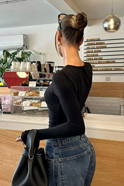 Bipantolon Kadın Siyah Ultra Soft Esnek Bisiklet Yaka Basic Bluz