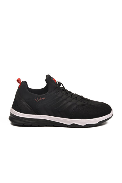 WALKWAY Black Red Elastic Lace-Up Lightweight Flexible Men's Sports Shoes Dong 2534 m