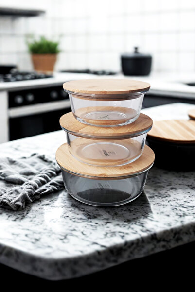 Home Selora Cam 3’lü Saklama Kabı Seti Bambu Kapaklı 400 ml – 620 ml – 950 ml