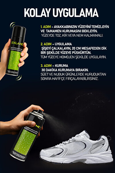 Exland Kir ve Leke Koruyucu Sprey 250 ml | Su Geçirmezlik Deri & Tekstil | Süet Nubuk Ayakkabı Spreyi