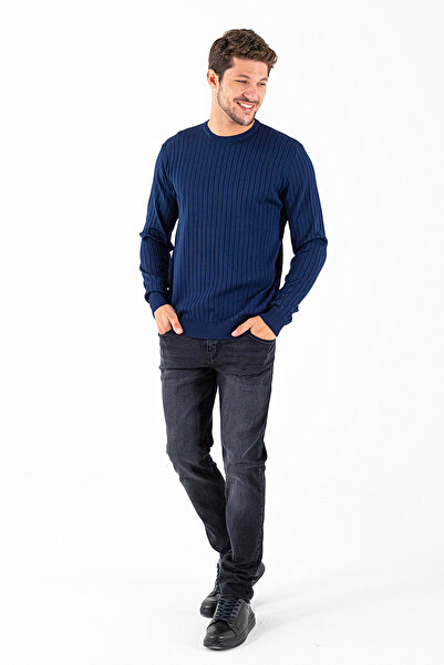 JB John Borners Чоловічий велосипедний светр з коміром та шнурком, синій - K-2602