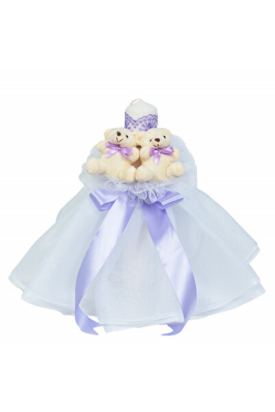BebeNou Λαμπάδα Βάπτισης για Κορίτσια με Διακοσμητικά Λιλά & Αρκουδάκια