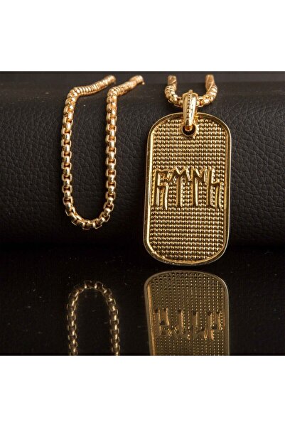 HD POSTER Türk Yazılı Gold Renk Künye Paslanmaz Erkek Çelik Kolye