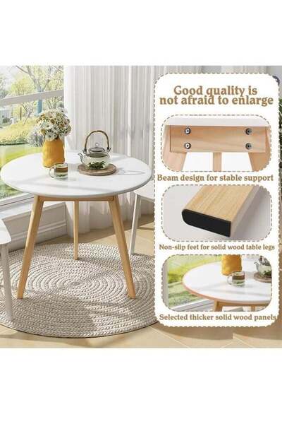 Taimi White Round Dining Table 80x80x72cm With solid Wooden Legs Suitable For Dining and Living Room