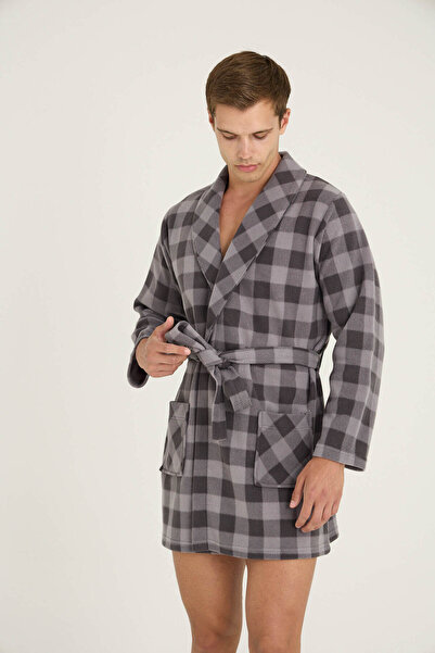 KLY Ekoseli Erkek Polar Sabahlık / Rob Füme