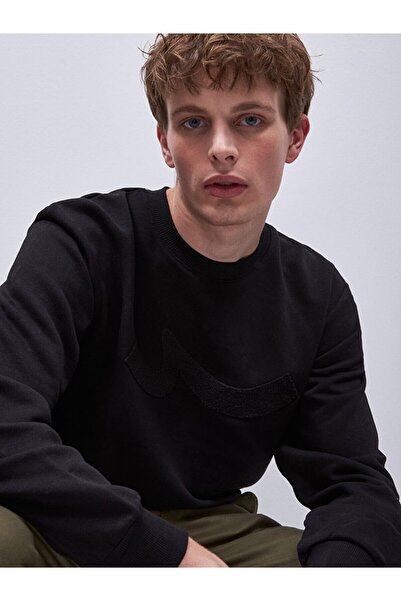 Ltb Дългоръкавна, с обло деколте, черна блуза с принт