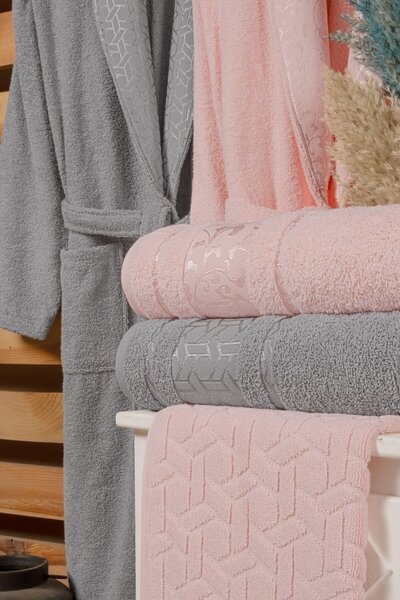 Fiesta Fashion Jakarlı Pamuklu Bornoz Seti