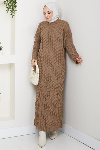 hafsamina Πλεκτό Μοτίβο Πλεκτό Φόρεμα Βιζόν HM2526