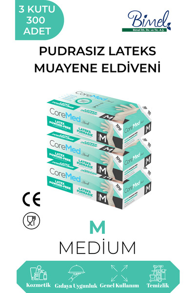 COREMED LATEKS PUDRASIZ MUAYENE ELDİVENİ M-3 PAKET 100'LÜ