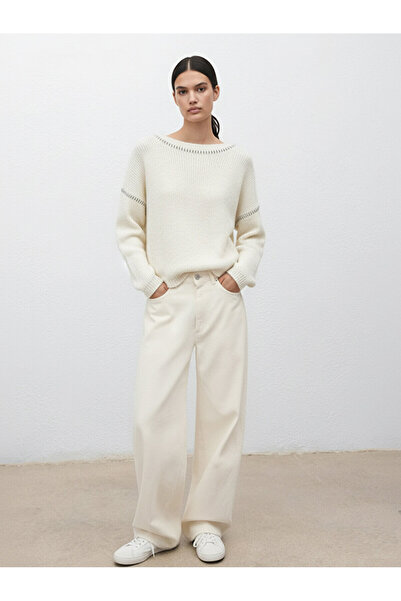 Ltb Uzun Kollu Bisiklet Yaka Triko Beyaz Kazak