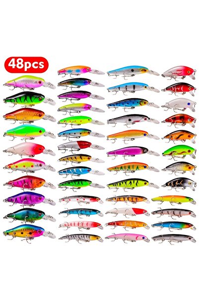 Choice مجموعة من 48 قطعة من طُعم الصيد، طُعم صلب صغير، طُعم عائم، طُعم كرانكبيت، طُعم متذبذب اصطناعي