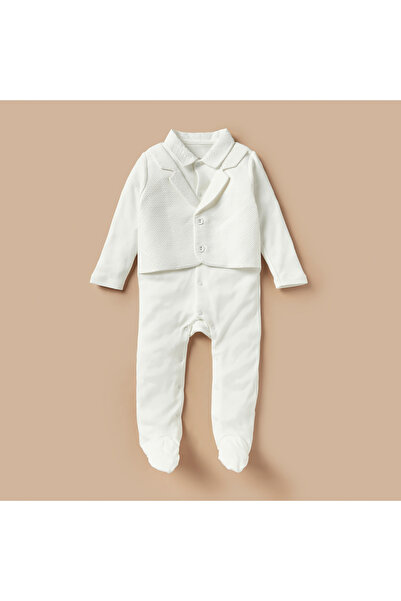 giggles Solid Sleepsuit with Waistcoat Overlay and Notch Lapel