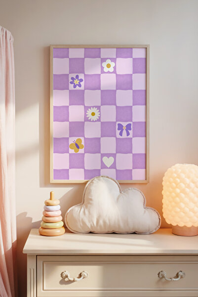 Posteria Tekli Leylak Tonlarda Kız Çocuk Odası Dekoru, Çocuk Odası Dekoru, Mo...