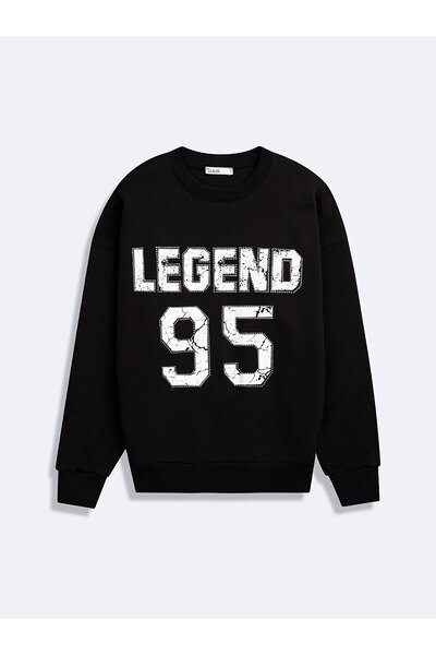 Ltb Дългоръкавна, с обло деколте, черна блуза с надпис