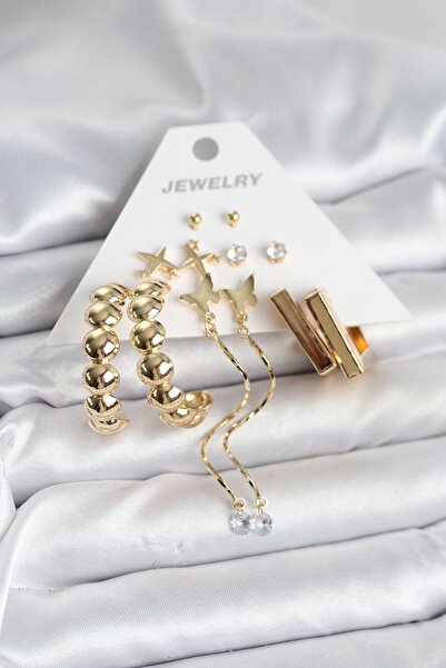 Clariss YRTCL Gold Renk Pirinç 6 Çift Kadın Küpe Seti