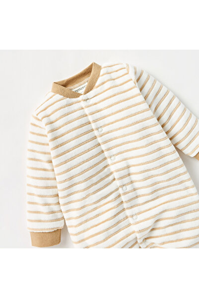 Juniors Striped Sleepsuit with Long Sleeves and Button Closure