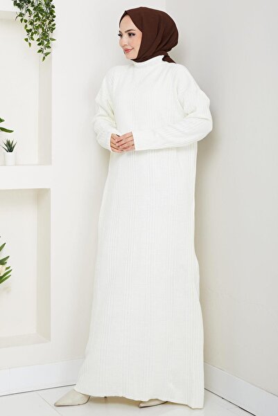 hafsamina κοτλέ Πλεκτό Φόρεμα Λευκό HM2247