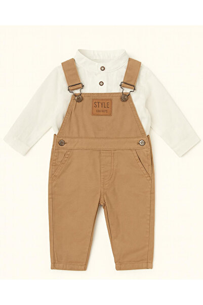 Emsun Erkek Bebek 2’Lİ Gömlekli Şık Tulum Takımı – Kahverengi