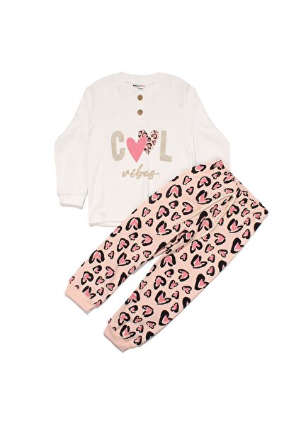bebegen طقم بيجامة مكون من قطعتين من Girl Child Ecru Pink Cool Heart مطبوع