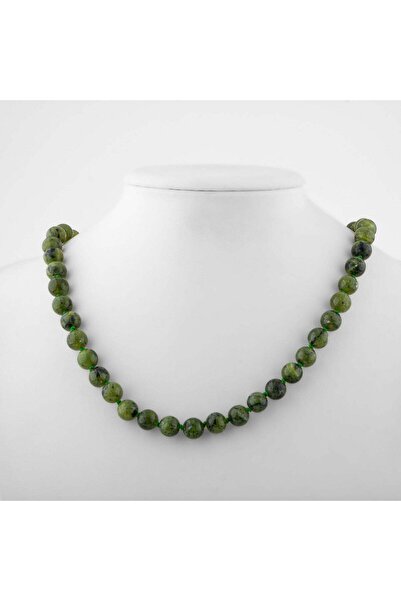 Safnaturel قلادة من حجر اليشم (السيربنتين) الطبيعي بعقدة 8 مم