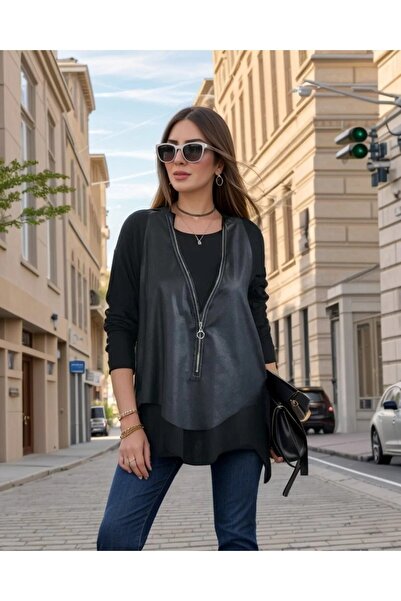 ladyzey Women's Black Front Zip Leather Vest