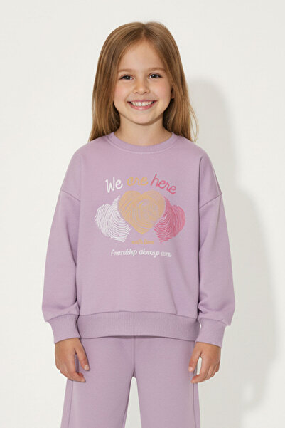 WORRN Fată bumbac 100% cu model de inimă guler rotund Trend 2 - 6 ani Swea tr...