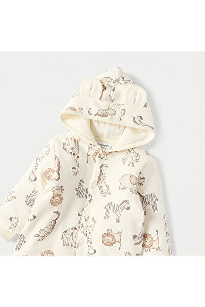 Juniors All-Over Wild Animal Print Closed Feet Sleepsuit with Hood