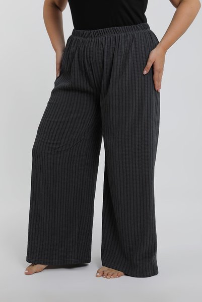 Akbeniz Women's Plus Size Smoked Relaxed Fit Baggy Single Bottom