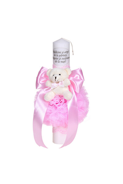 BebeNou Λαμπάδα Βάπτισης με Ροζ Διακοσμητικά & Αρκουδάκι για Κορίτσια Denikos®