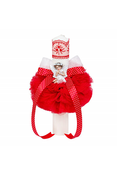 BebeNou Lumânare de botez cu înger roșu pentru fete Denikos® 521