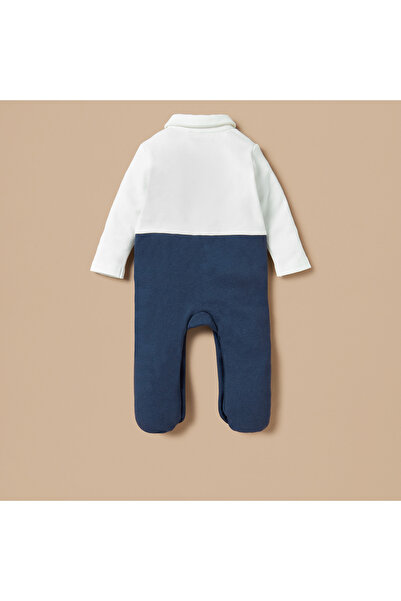 giggles Colourblock Closed Feet Sleepsuit with Bow Detail and Long Sleeves