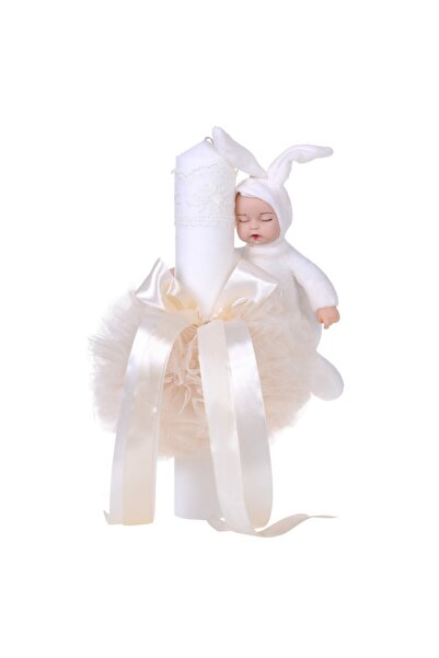 BebeNou Λαμπάδα Βάπτισης Unisex Κρεμ Παιχνίδι Κουνελάκι Denikos® 61 NKO1575