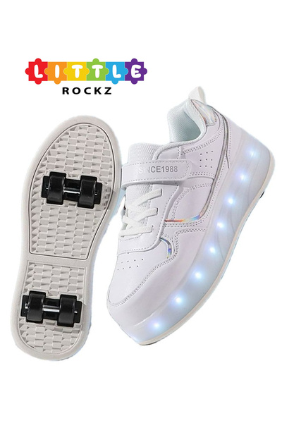 Little Rockz أحذية تزلج للأطفال بأربع عجلات قابلة لإعادة الشحن مزودة بضوء فلاش LED وأحذية رياضية وكعب عالٍ