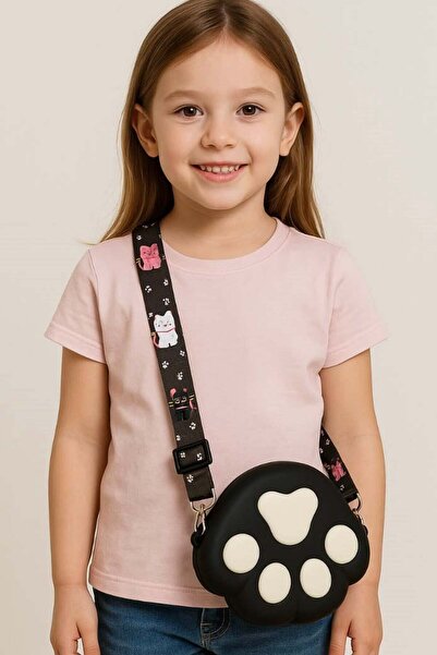 TAKIŞTIR Black and White Color Children's Bag with Paw Print Figure