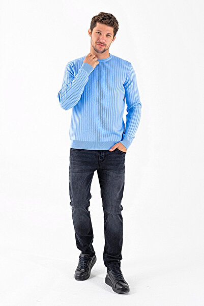 JB John Borners Tricotaj pentru bărbați guler rotund material reiat Pulover Albastru - K-2602