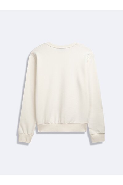 Ltb Sıgn Baskılı Bisiklet Yaka Uzun Kollu Bej Sweatshırt